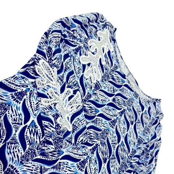 Lilly Pulitzer Small 3/4 Sleeve White & Blue Coral 🪸 Print Dress - Picture 5 of 8